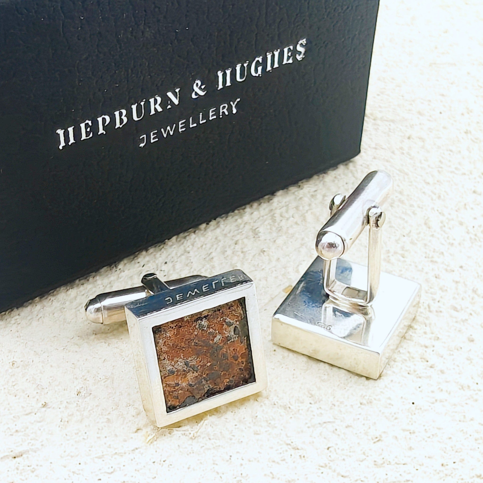 Hepburn and Hughes Fossilised Dinosaur Egg Cufflinks | Jurassic Gift | Sterling Silver