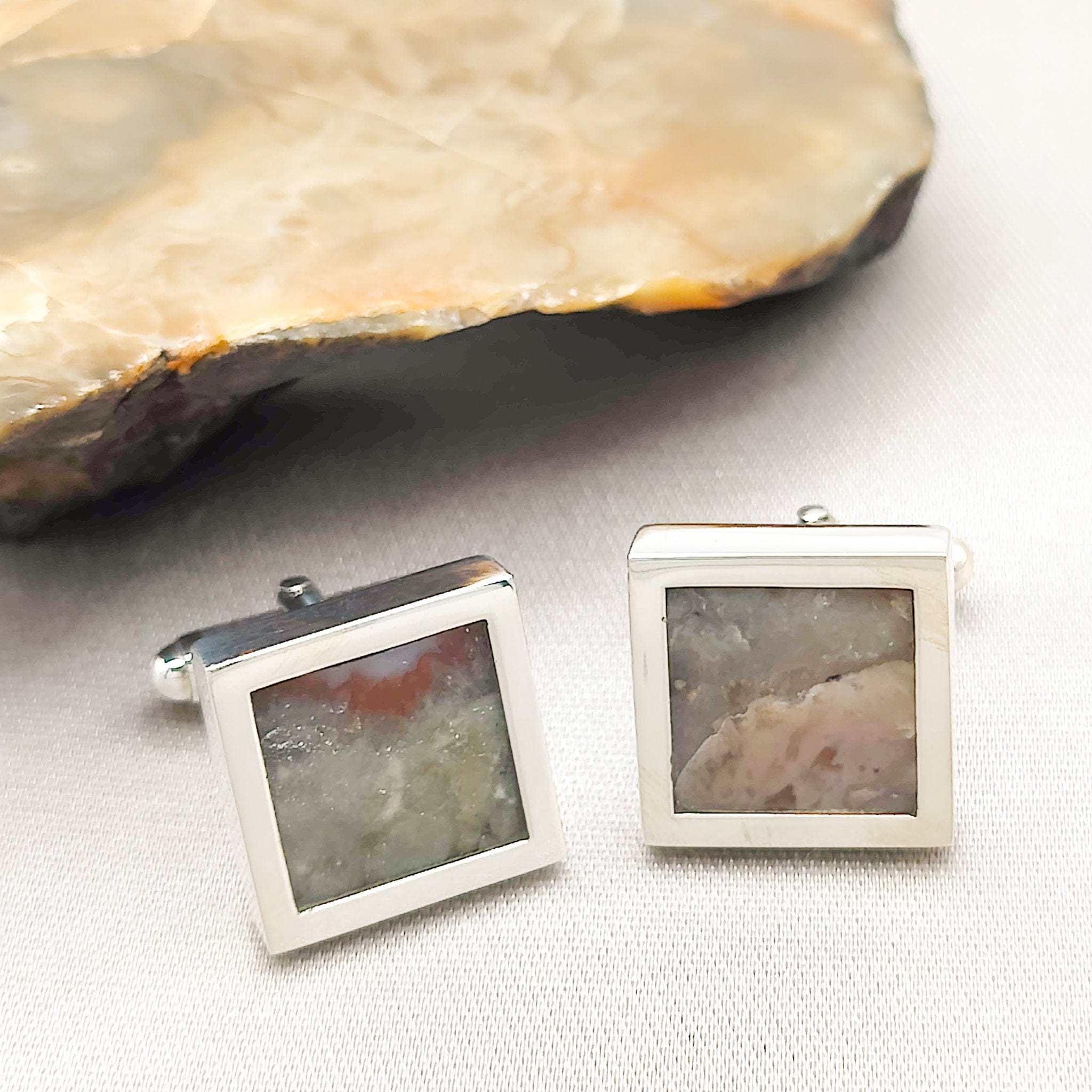 Hepburn and Hughes Fossilised Dinosaur Poo Cufflinks | Coprolite | Sterling Silver