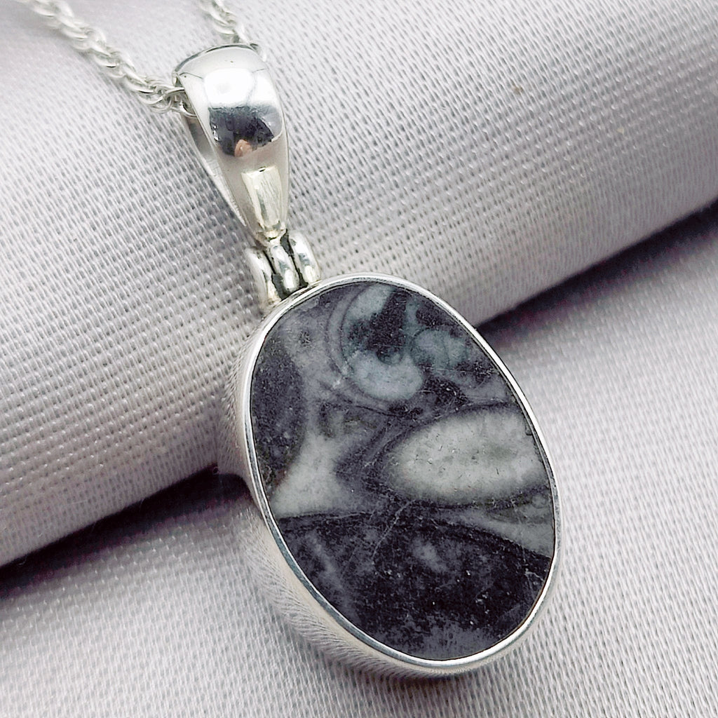 Hepburn and Hughes Fossilised Sea Creatures Pendant | 18mm Small Oval | Sterling Silver