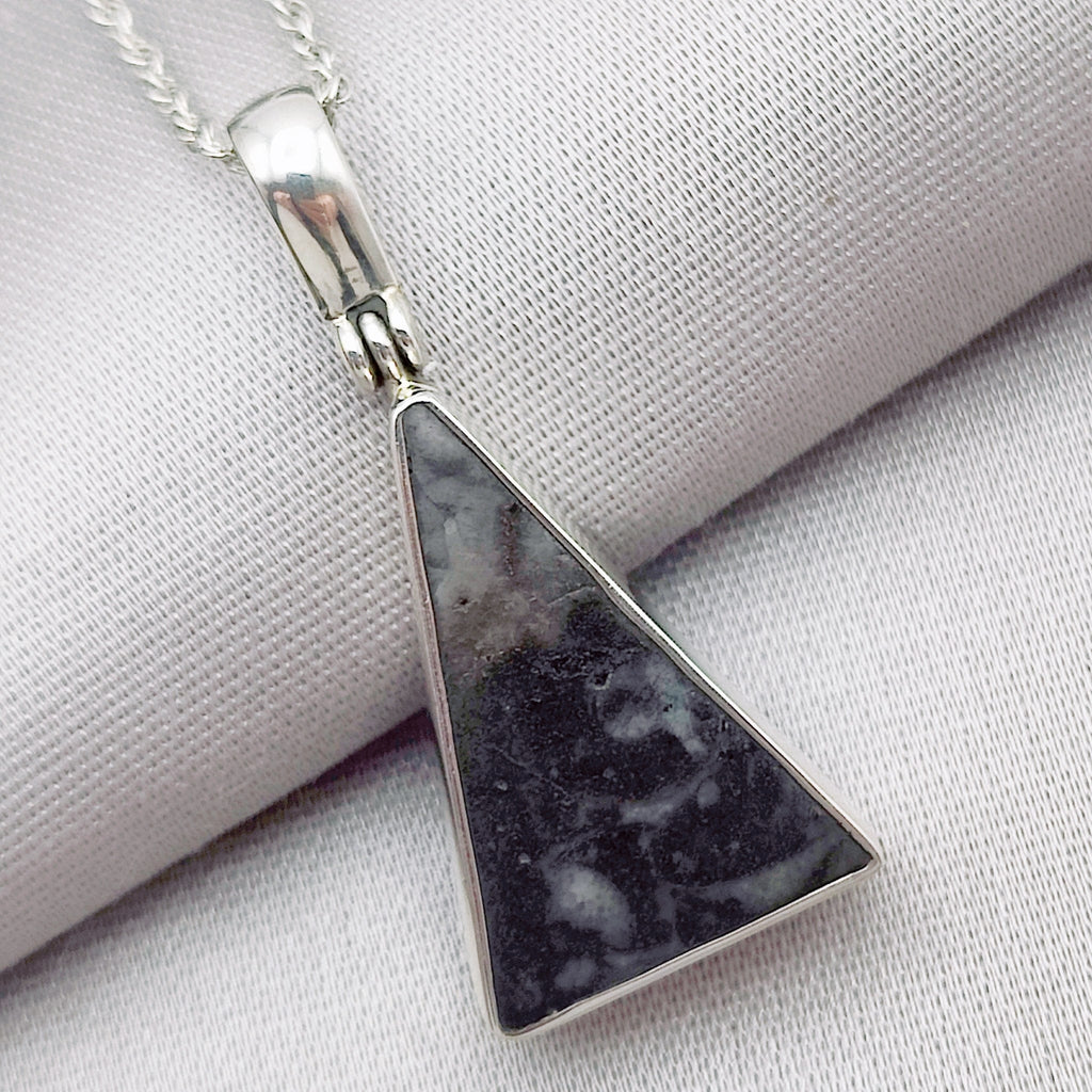 Hepburn and Hughes Fossilised Sea Creatures Pendant | Fossil Necklace | 22mm Triangle | Sterling Silver