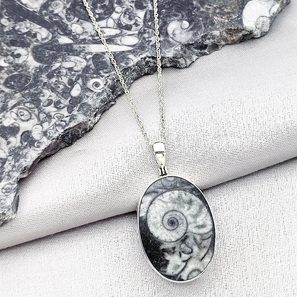 Hepburn and Hughes Fossilised Sea Creatures Pendant, Oval in Sterling Silver