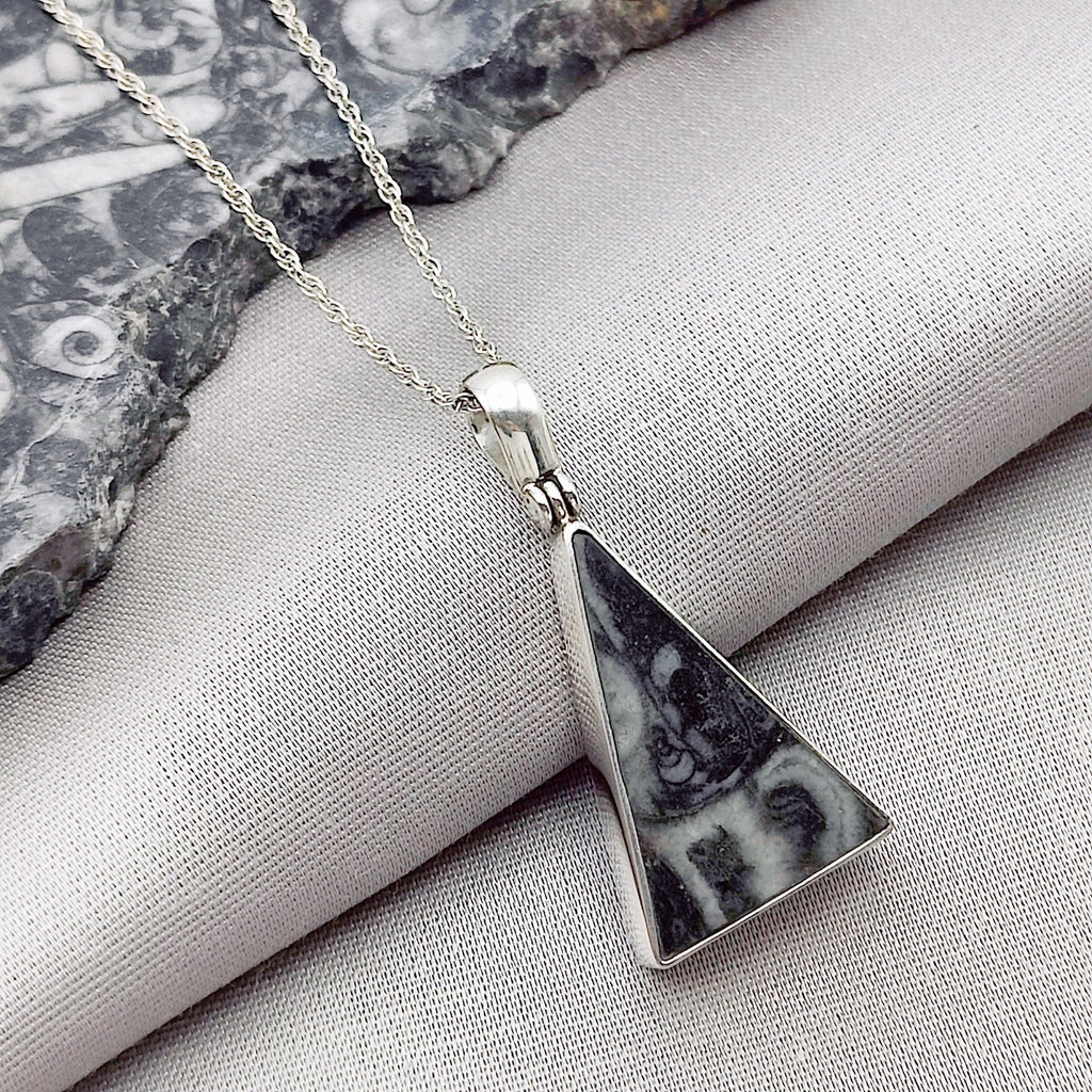 Hepburn and Hughes Fossilised Sea Creatures Pendant | Fossil Necklace | Triangle | Sterling Silver
