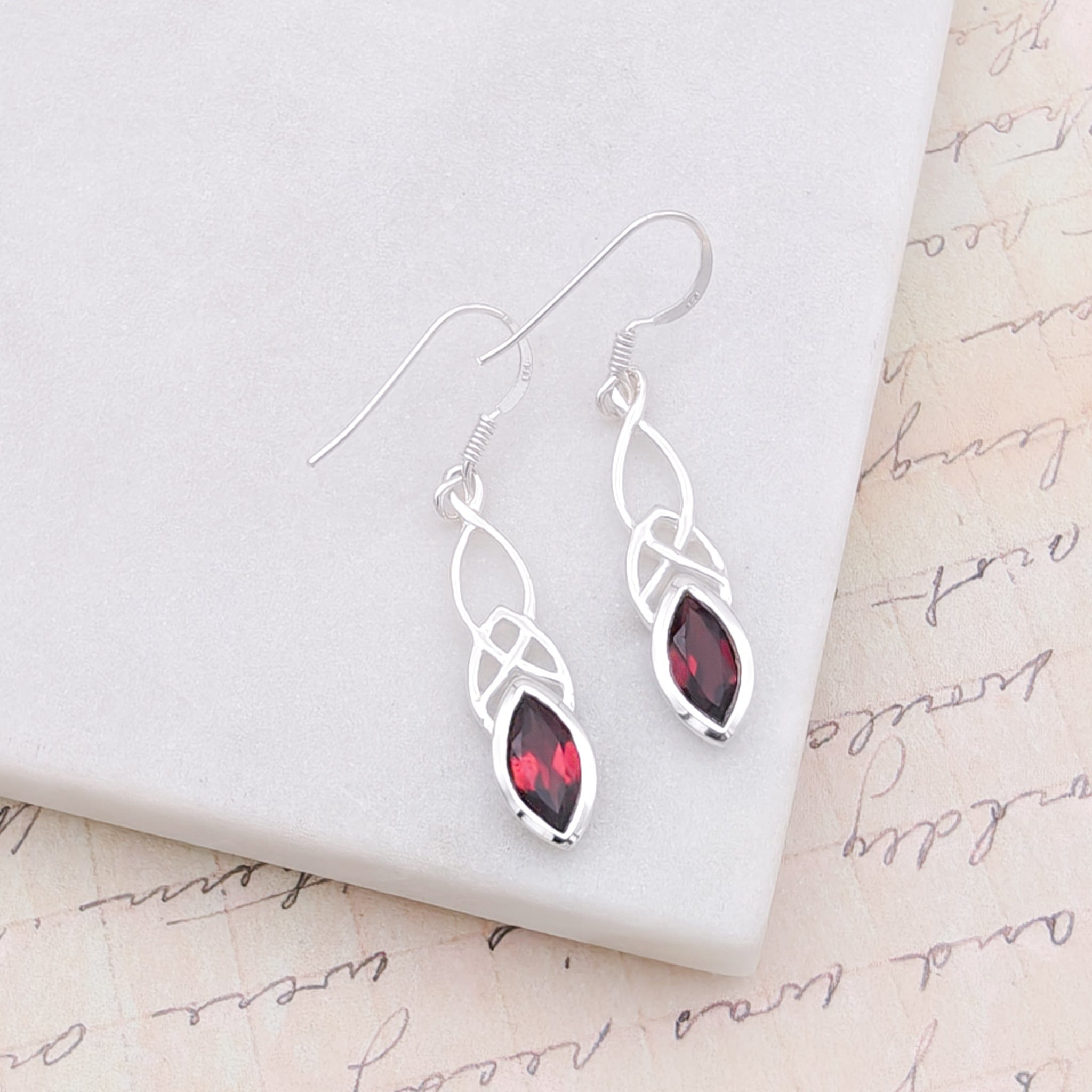 Hepburn and Hughes Garnet Gemstone Earrings | Celtic Oval | Capricorn Gift | Sterling Silver