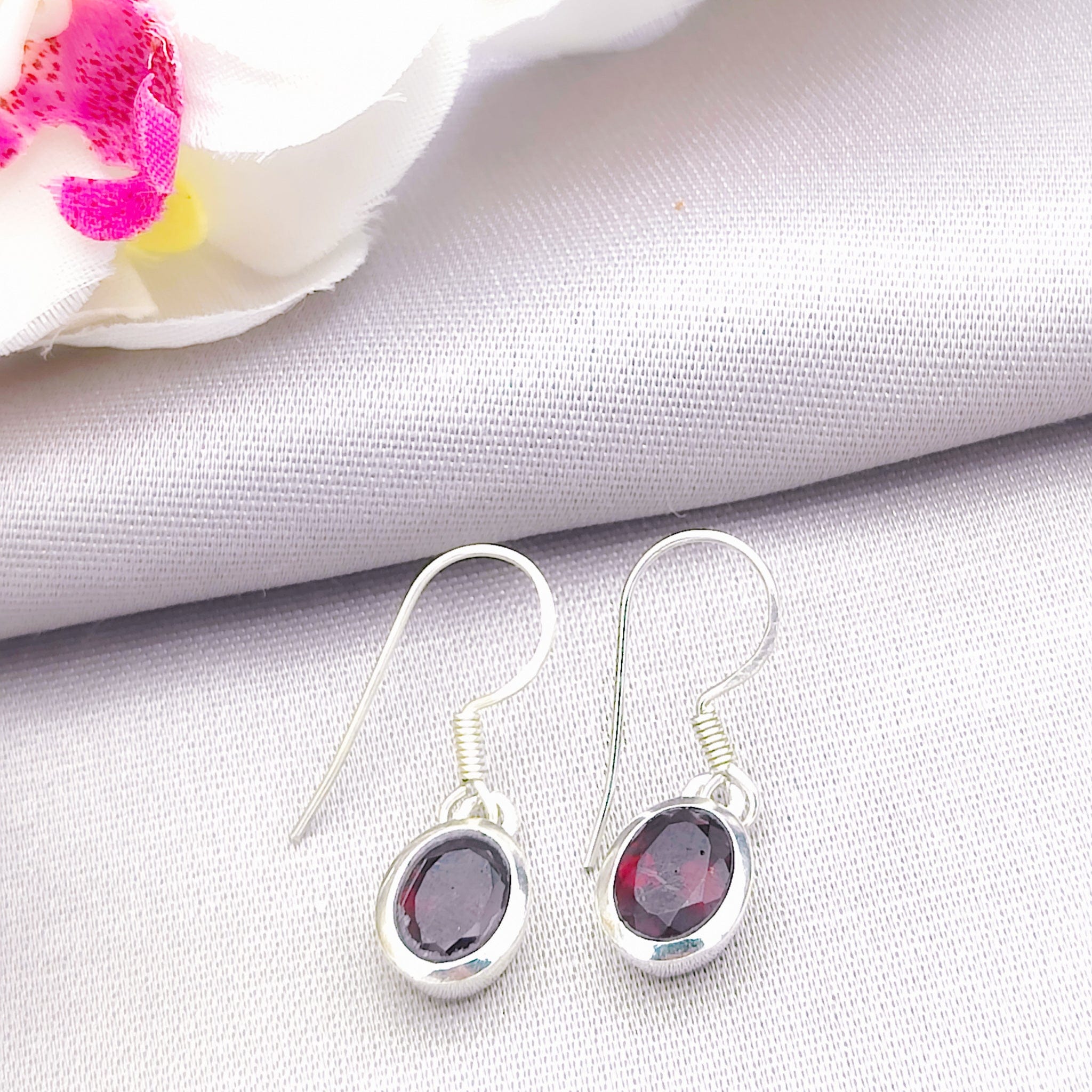 Hepburn and Hughes Garnet Gemstone Earrings | Oval | Capricorn Gift | Sterling Silver