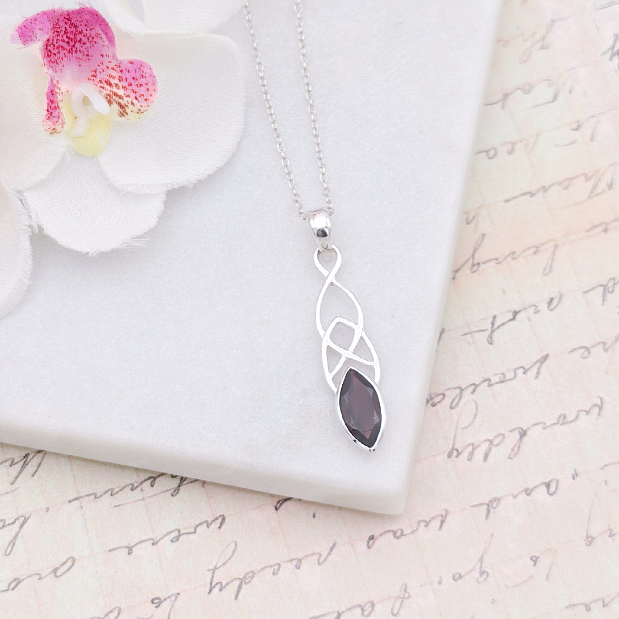 Hepburn and Hughes Garnet Pendant | Celtic | 2nd anniversary gift | Sterling Silver