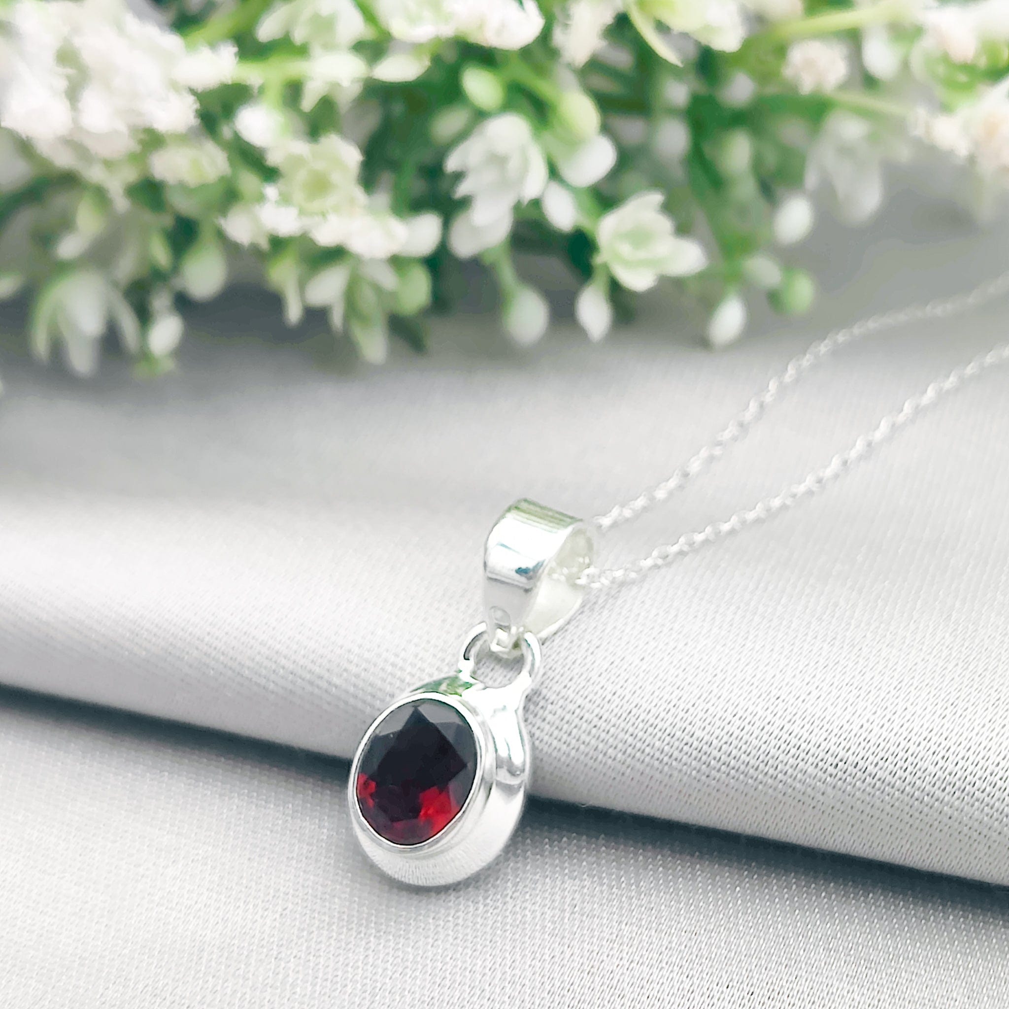 Hepburn and Hughes Garnet Pendant | Deep Set Oval | January Gift | Sterling Silver