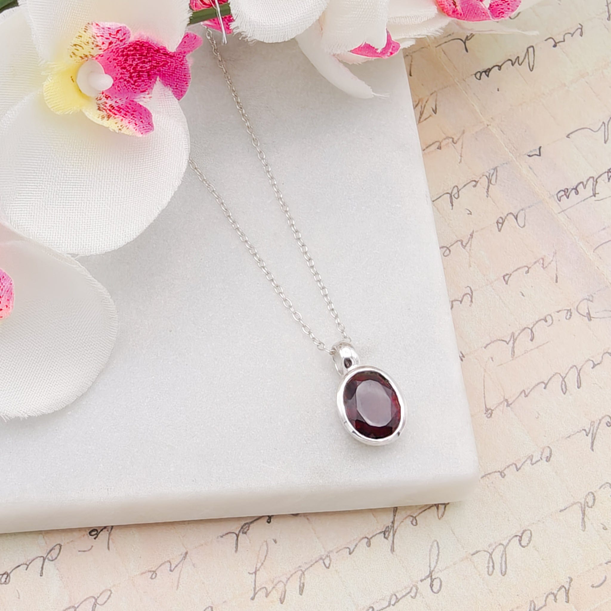 Hepburn and Hughes Garnet Pendant | Small Oval | Second Anniversary Gift | Sterling Silver