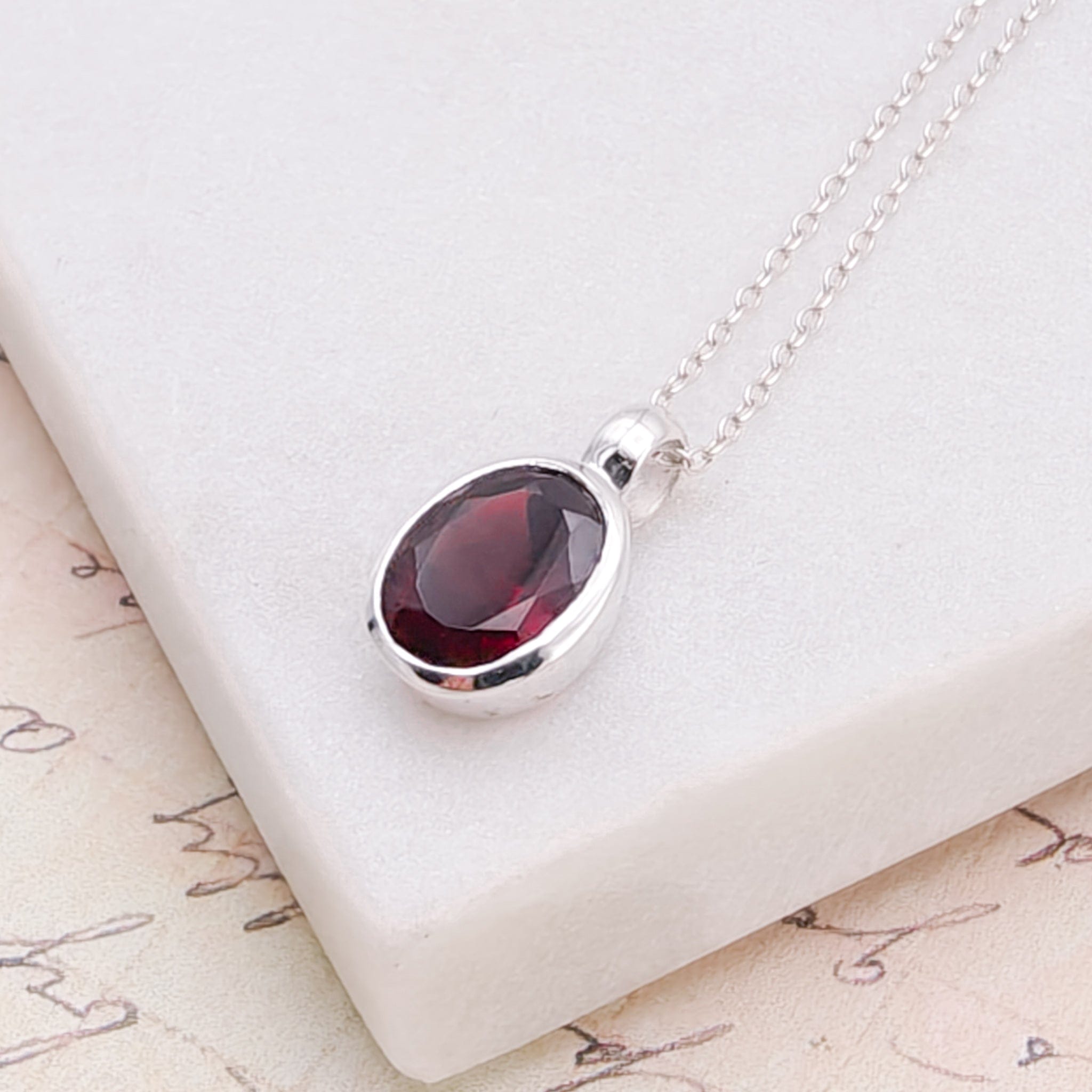 Hepburn and Hughes Garnet Pendant | Small Oval | Second Anniversary Gift | Sterling Silver