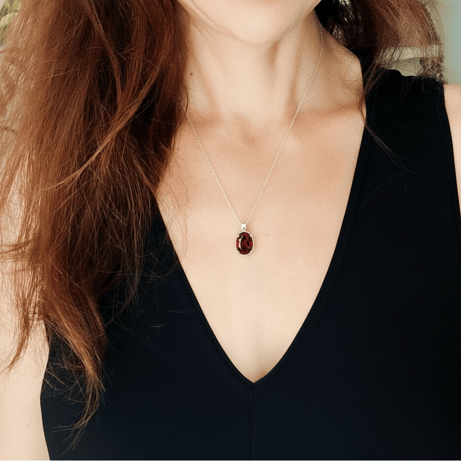 Hepburn and Hughes Garnet Pendant | Small Oval | Second Anniversary Gift | Sterling Silver