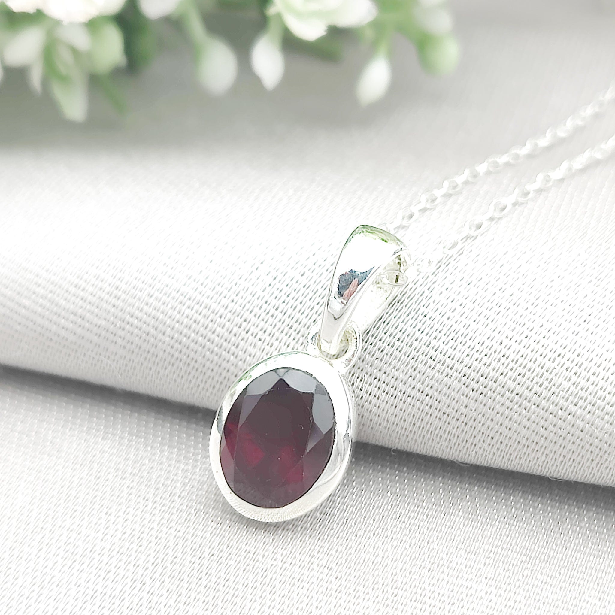 Hepburn and Hughes Garnet Pendant | Small Oval | Second Anniversary Gift | Sterling Silver