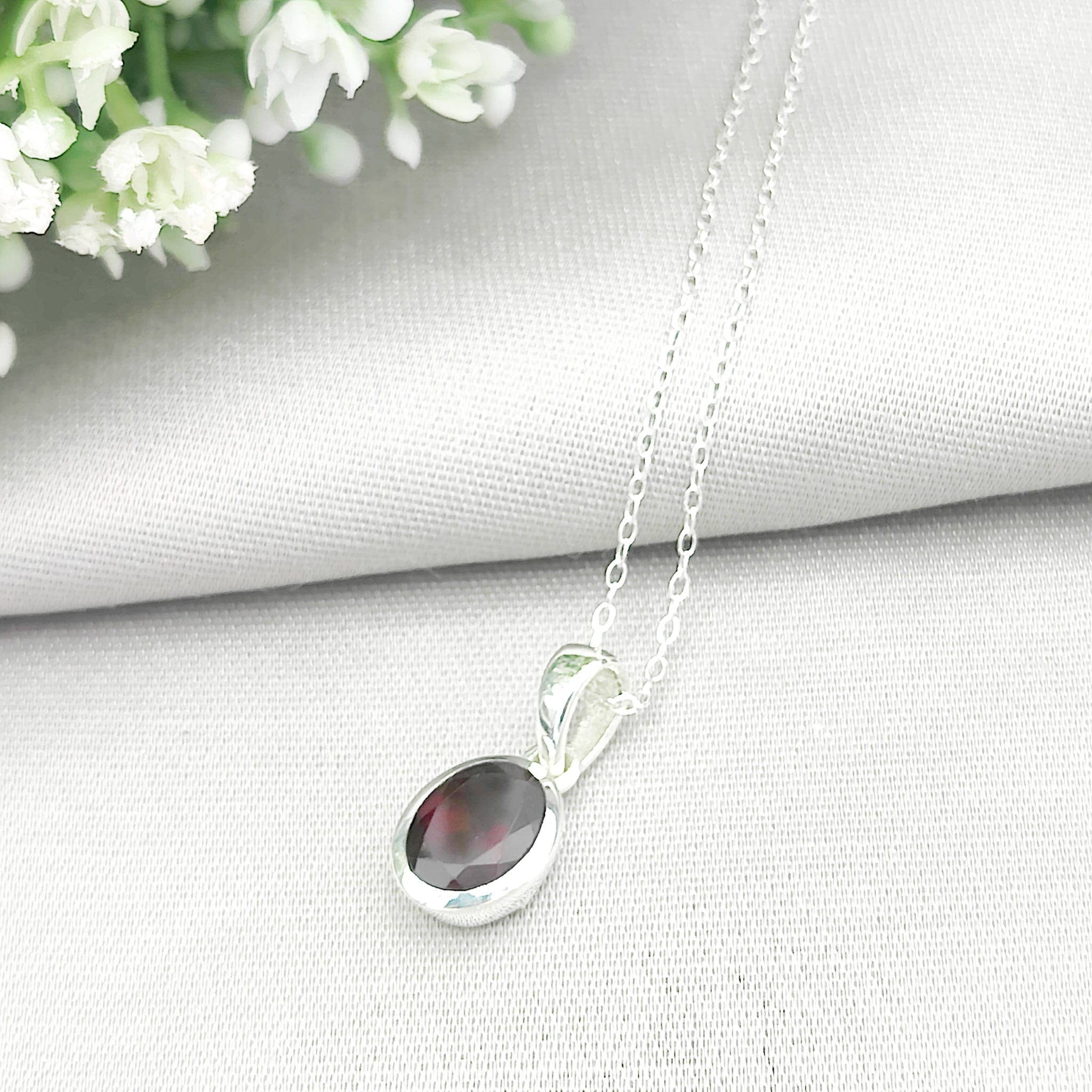 Hepburn and Hughes Garnet Pendant | Small Oval | Second Anniversary Gift | Sterling Silver