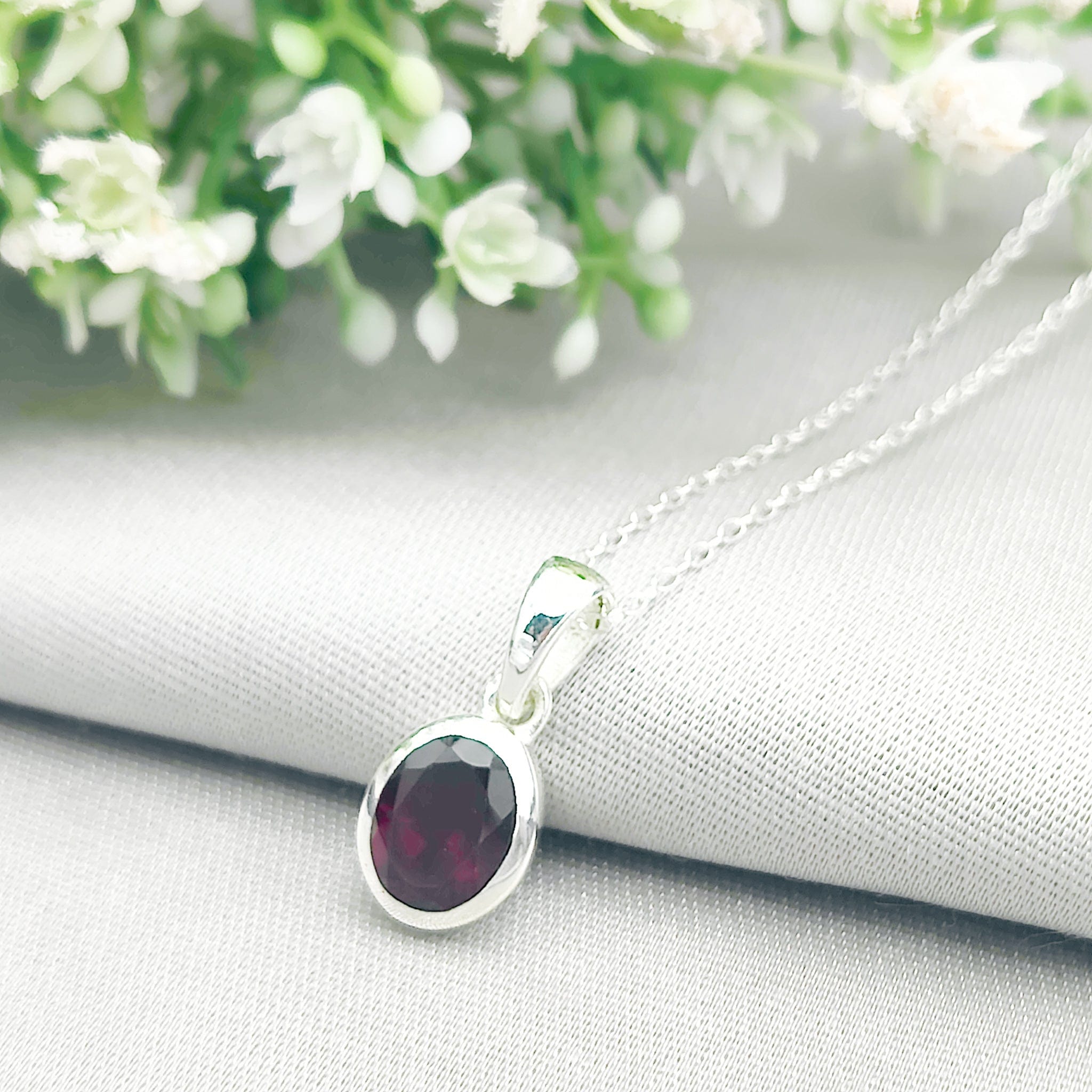 Hepburn and Hughes Garnet Pendant | Small Oval | Second Anniversary Gift | Sterling Silver