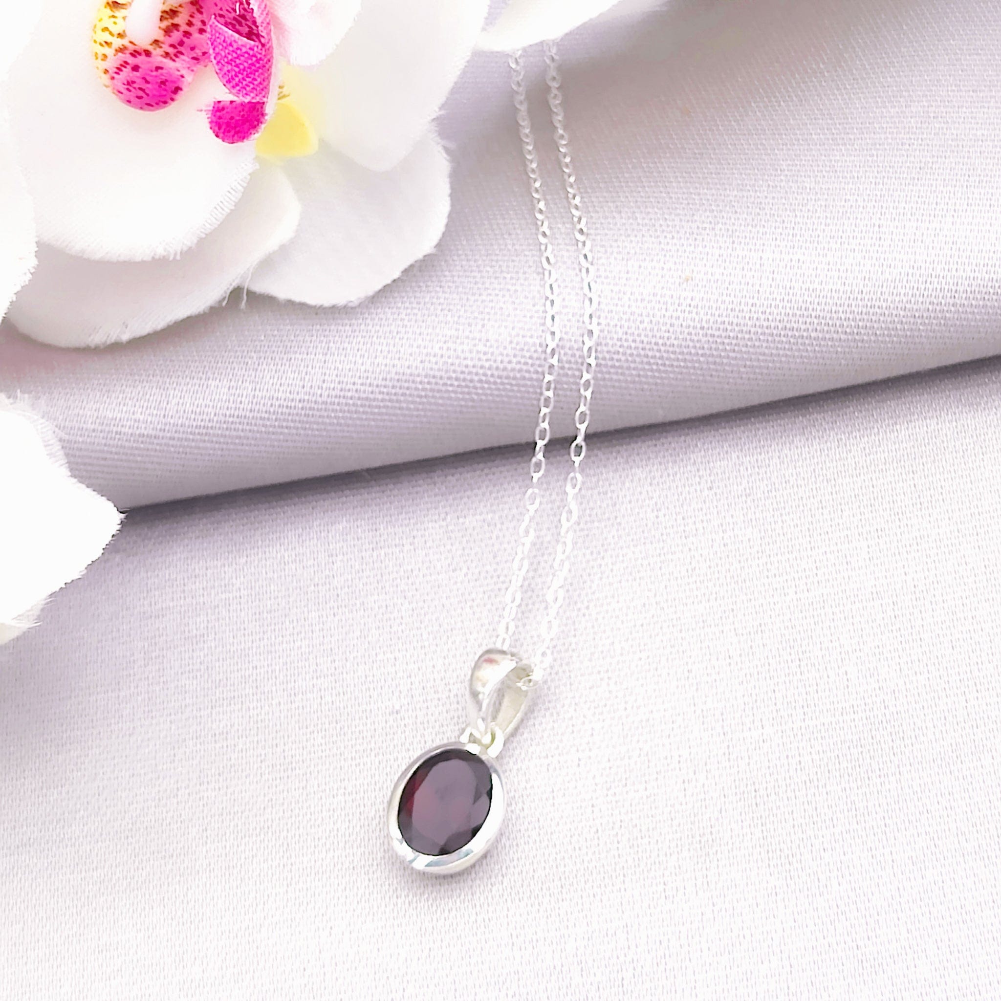 Hepburn and Hughes Garnet Pendant | Small Oval | Second Anniversary Gift | Sterling Silver