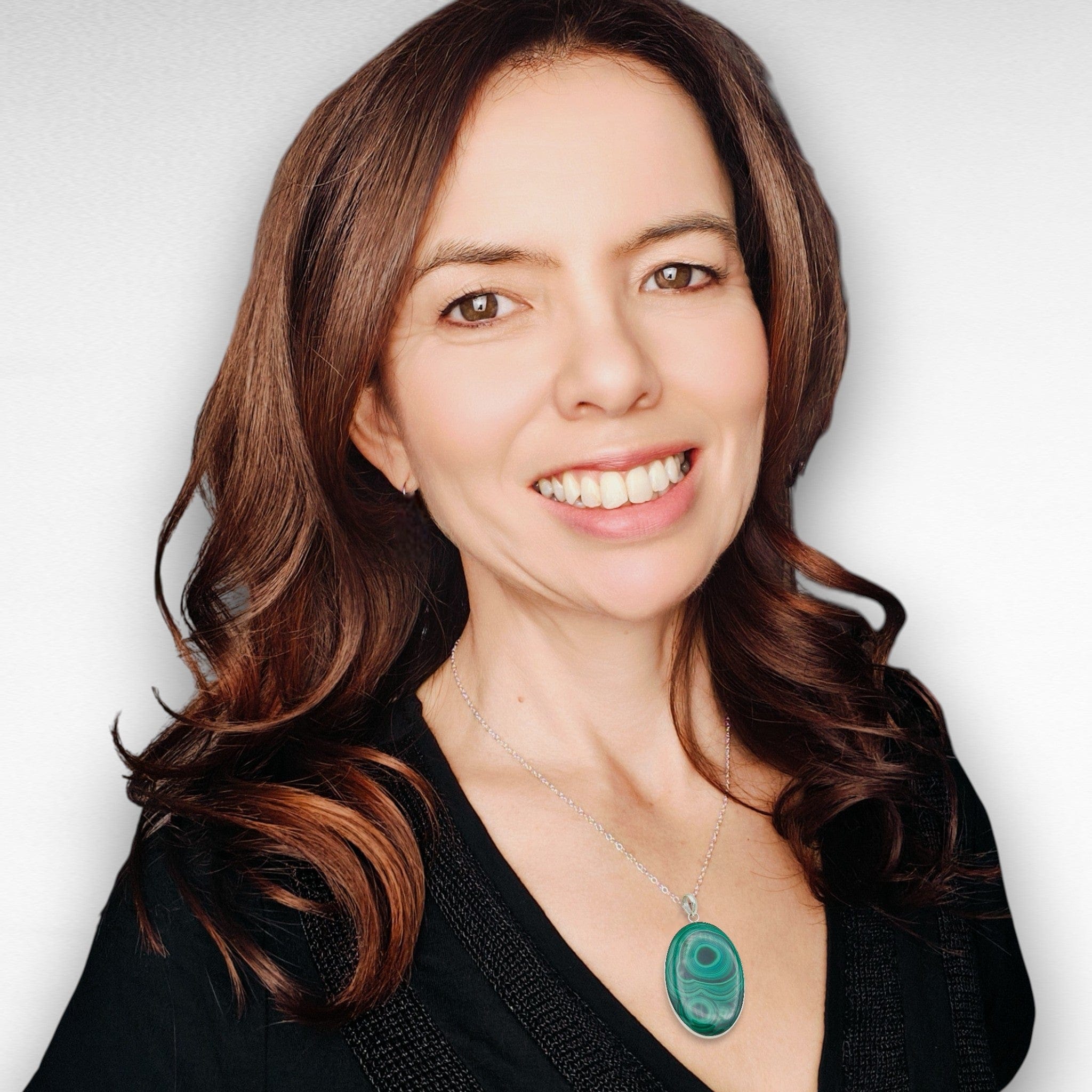 Hepburn and Hughes Genuine Malachite Pendant in Sterling Silver | 45mm long | Natural Stone of Transformation