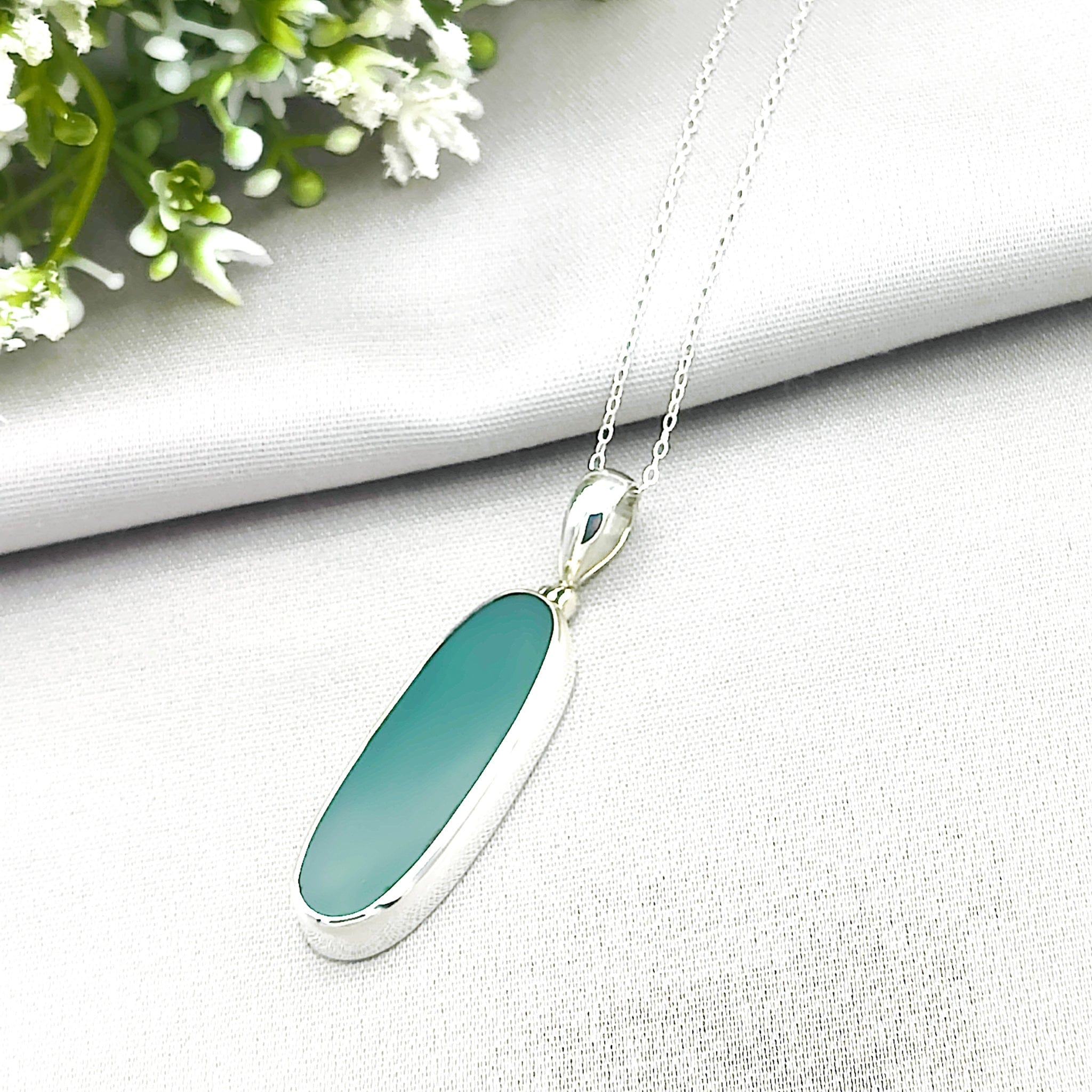 Hepburn and Hughes Green Agate Pendant | Slim Oval Gemstone Necklace | Gemini Gift | Sterling Silver