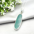 Hepburn and Hughes Green Agate Pendant | Slim Oval Gemstone Necklace | Gemini Gift | Sterling Silver