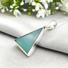 Hepburn and Hughes Green Agate Pendant | Triangle Gemstone Necklace | Gemini Gift | Sterling Silver