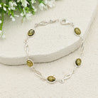 Hepburn and Hughes Green Amber Bracelet | 5 Ovals | Sterling Silver