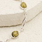 Hepburn and Hughes Green Amber Bracelet | 5 Ovals | Sterling Silver