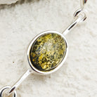 Hepburn and Hughes Green Amber Bracelet | 5 Ovals | Sterling Silver