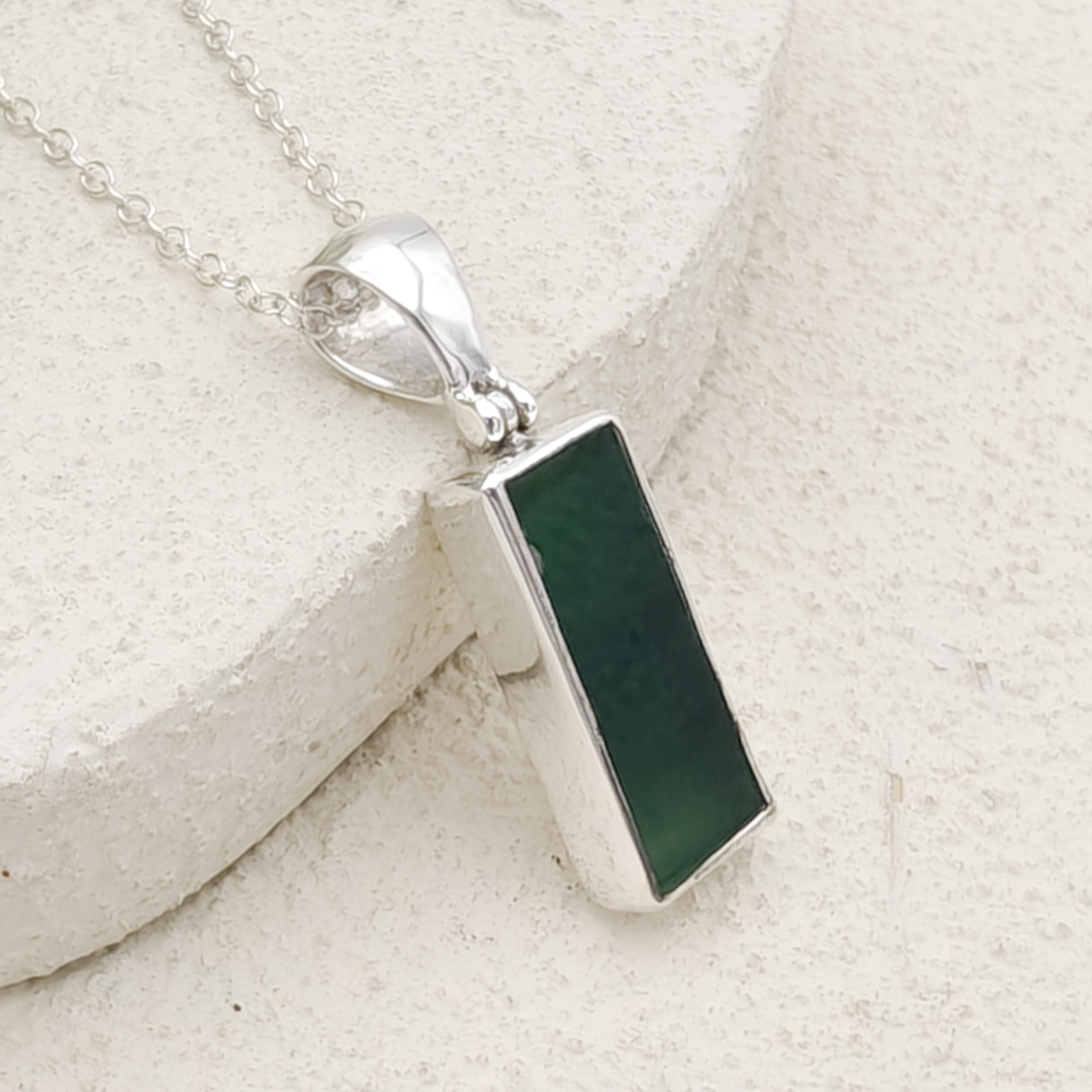 Hepburn and Hughes Green Natural Agate Pendant in Sterling Silver | May birthstone and Gemini Gift