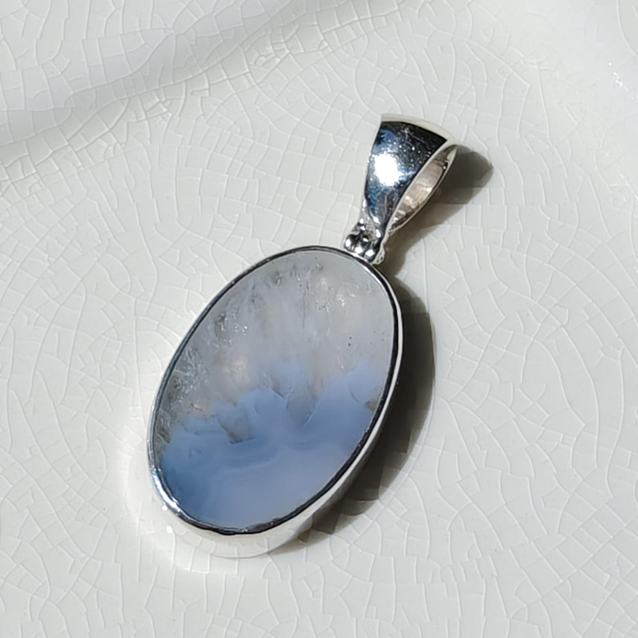 Hepburn and Hughes Grey Natural Agate Pendant in Sterling Silver | May birthstone and Gemini Gift