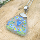 Hepburn and Hughes Hand Painted Sea Glass Pendant | Forget-me-nots | Sterling Silver