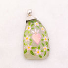 Hepburn and Hughes Hand Painted Sea Glass Pendant | Hearts and Flowers | Sterling Silver
