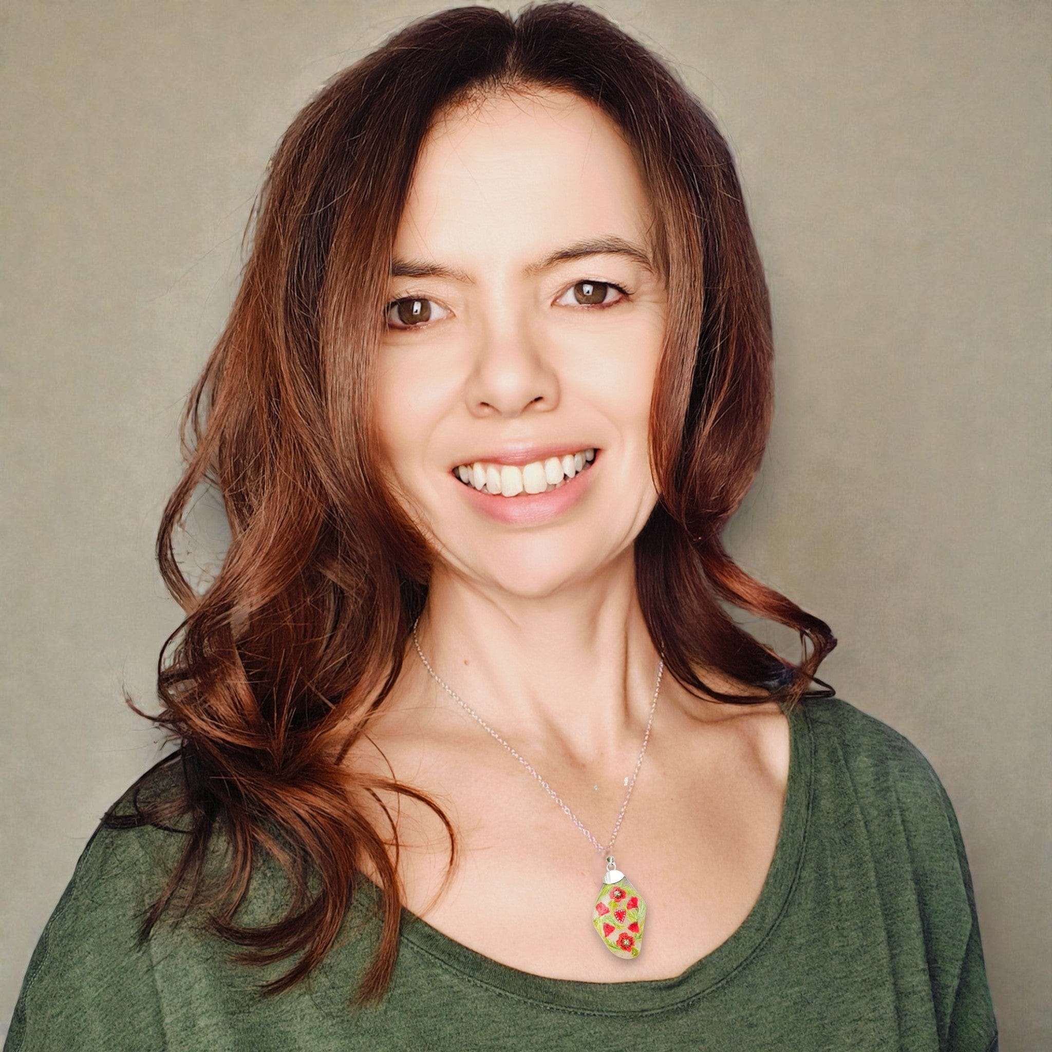 Hepburn and Hughes Hand Painted Sea Glass Pendant | Hearts and Flowers | Sterling Silver