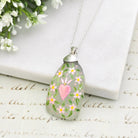 Hepburn and Hughes Hand Painted Sea Glass Pendant | Hearts and Flowers | Sterling Silver