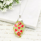 Hepburn and Hughes Hand Painted Sea Glass Pendant | Hearts and Flowers | Sterling Silver