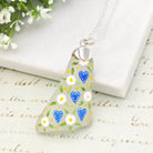Hepburn and Hughes Hand Painted Sea Glass Pendant | Hearts and Flowers | Sterling Silver