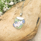 Hepburn and Hughes Hand Painted Sea Glass Pendant | Lily and Forget-me-nots | Sterling Silver