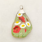 Hepburn and Hughes Hand Painted Sea Glass Pendant | Poppy | August birth flower | Sterling Silver