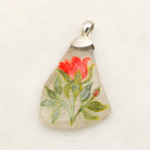 Hepburn and Hughes Hand Painted Sea Glass Pendant | Red Rose | June Birth Flower | Sterling Silver