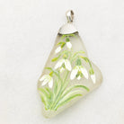 Hepburn and Hughes Hand Painted Sea Glass Pendant | Snowdrops | January Birth Flower | Sterling Silver