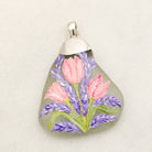 Hepburn and Hughes Hand Painted Sea Glass Pendant | Tulips | April Birth Flower | Sterling Silver