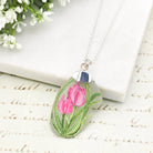 Hepburn and Hughes Hand Painted Sea Glass Pendant | Tulips | April Birth Flower | Sterling Silver