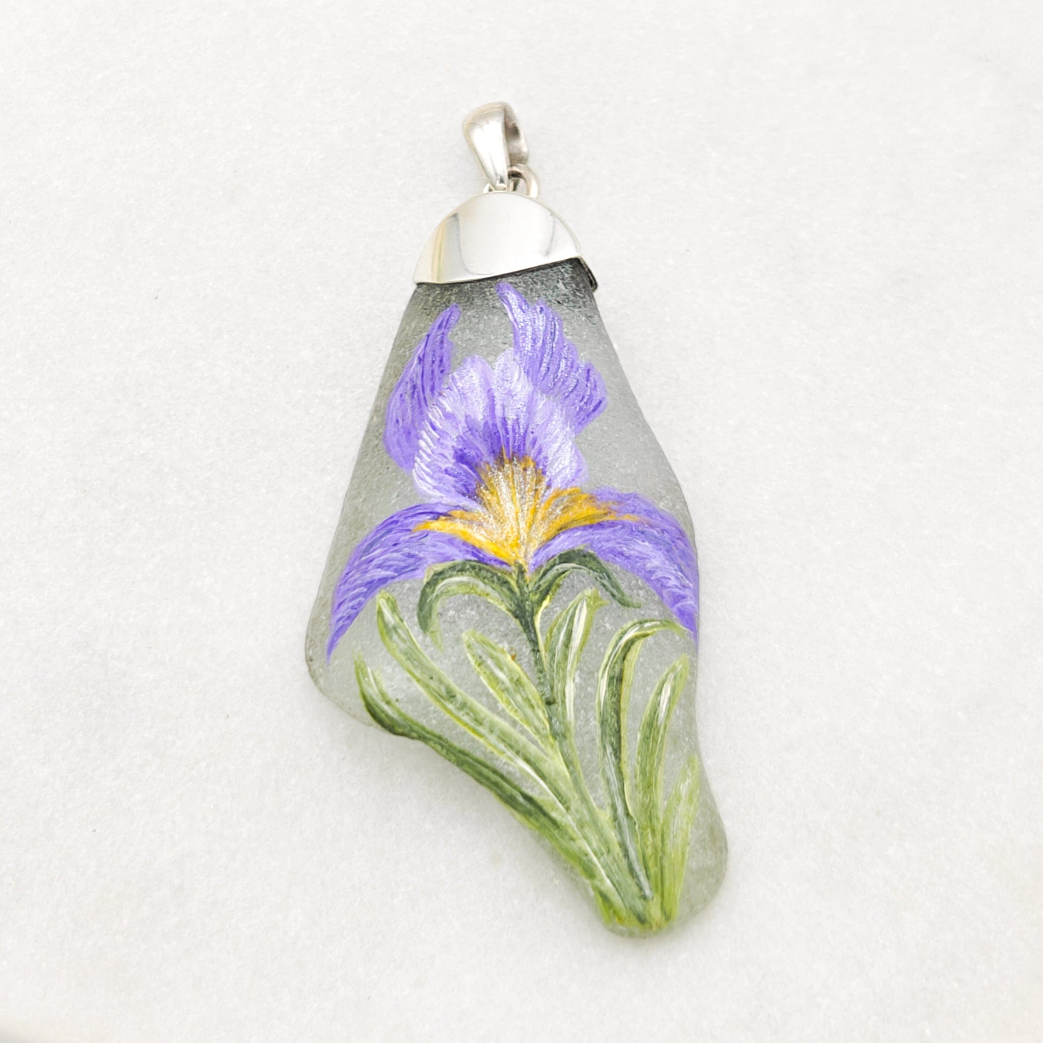 Hepburn and Hughes Hand Painted Sea Glass Pendant | Wildflowers | Botanical Gift | Sterling Silver