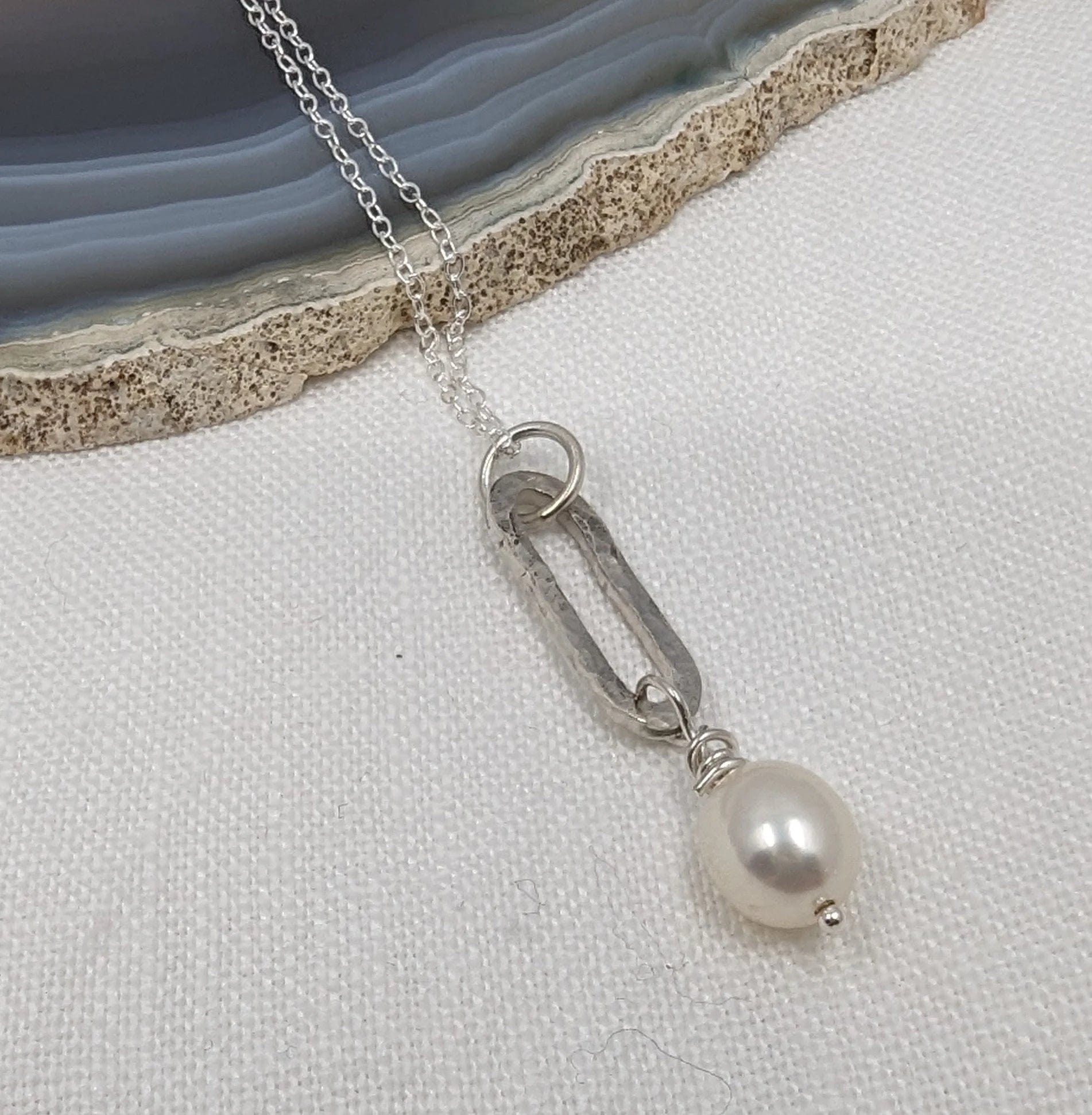 Dezanne Design Handmade Hammered Paperclip Pendant with Pearl Drop
