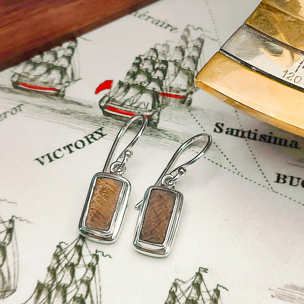 Hepburn and Hughes HMS Victory Reclaimed Oak Earrings | Nautical Gift | Sterling Silver