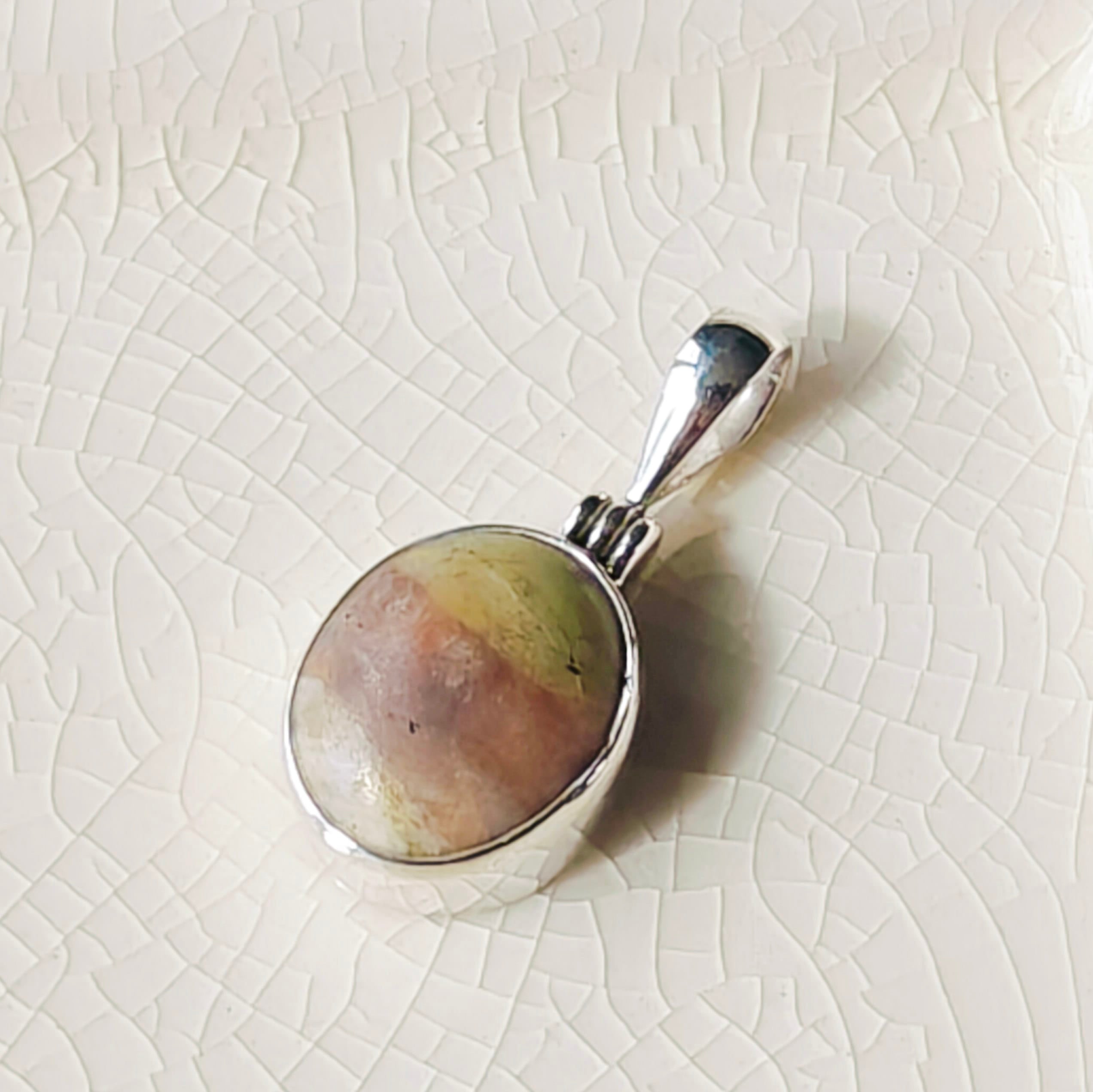 Hepburn and Hughes Isle of Skye Marble Pendant in Sterling Silver | Scottish Gift | 13mm Pink Tone Oval