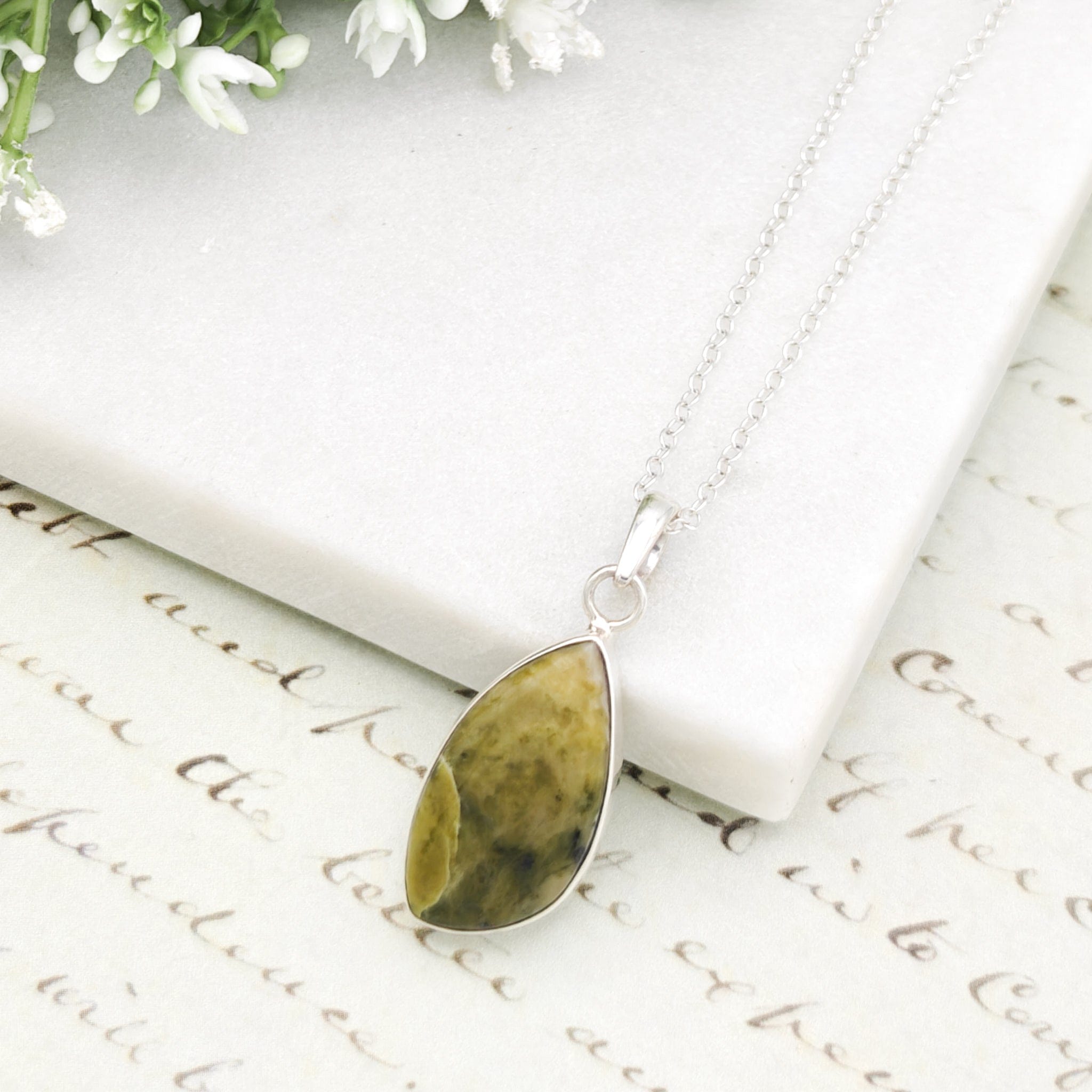 Hepburn and Hughes Isle of Skye Marble Pendant in Sterling Silver | Scottish Gift | 25mm Abstract | Sterling Silver