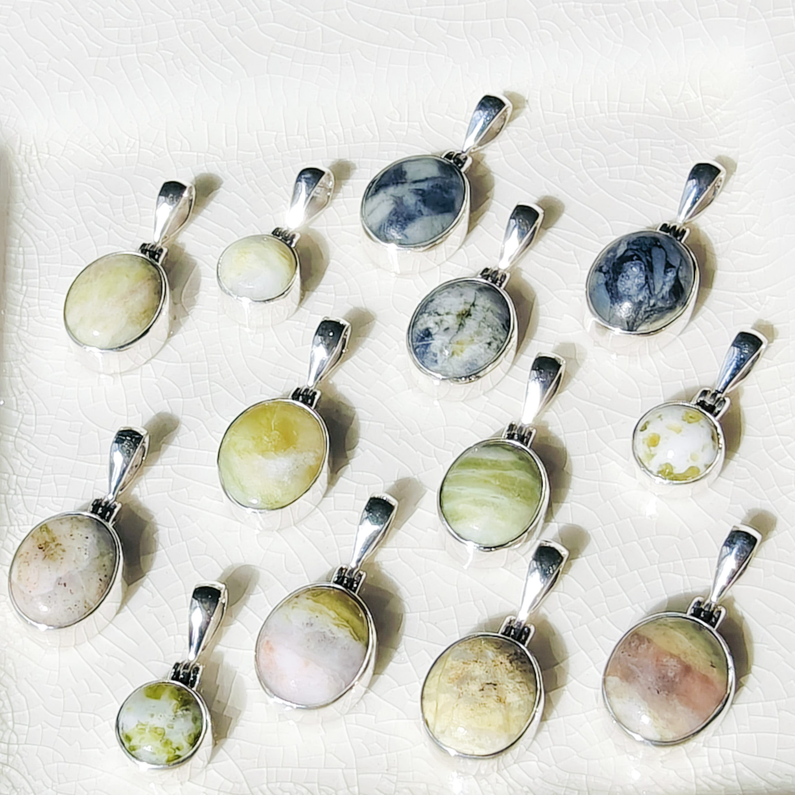 Hepburn and Hughes Isle of Skye Marble Pendant | Scotland Gift | 13mm Pale Green Stone | Sterling Silver