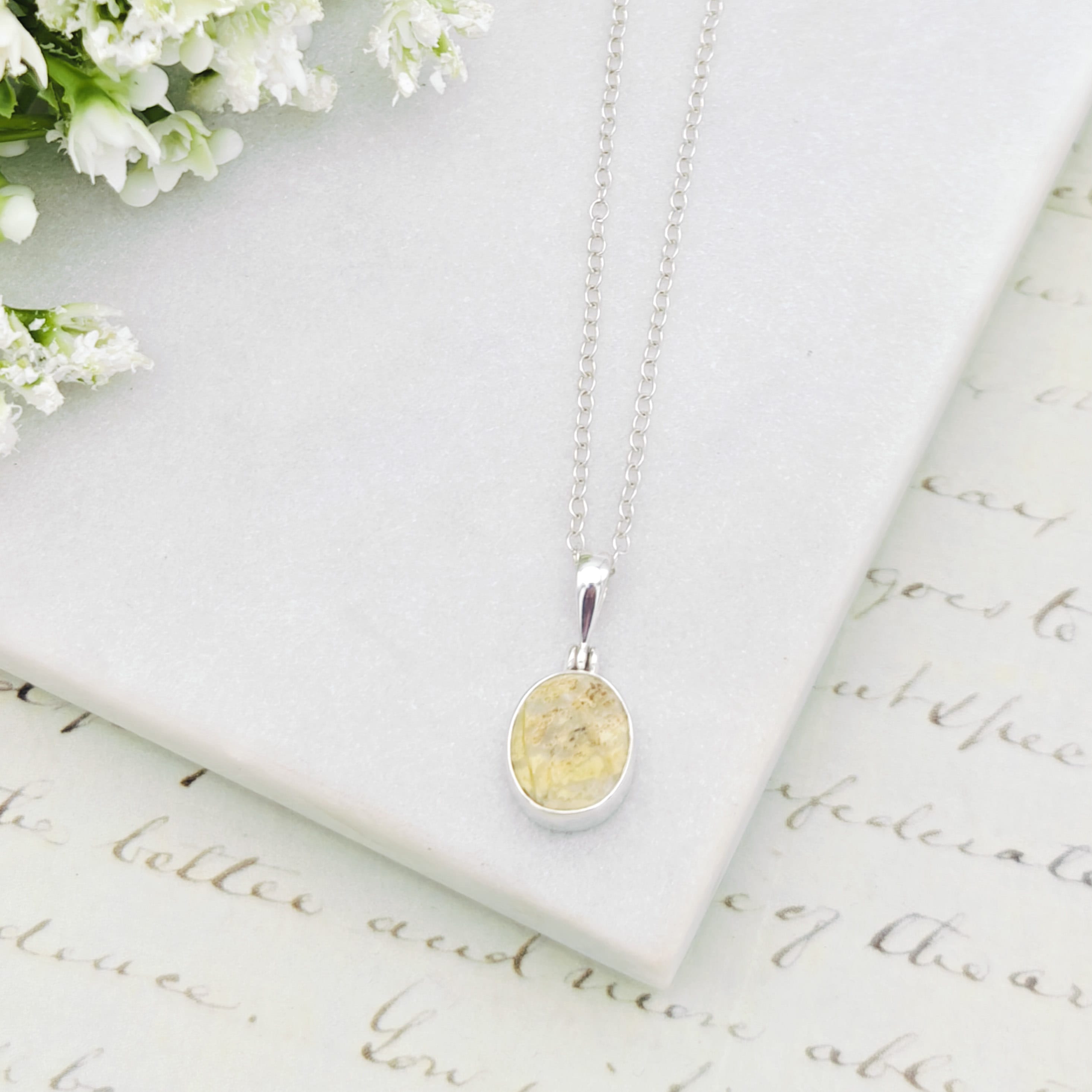 Hepburn and Hughes Isle of Skye Marble Pendant | Scotland Gift | 13mm Pale Green Stone | Sterling Silver
