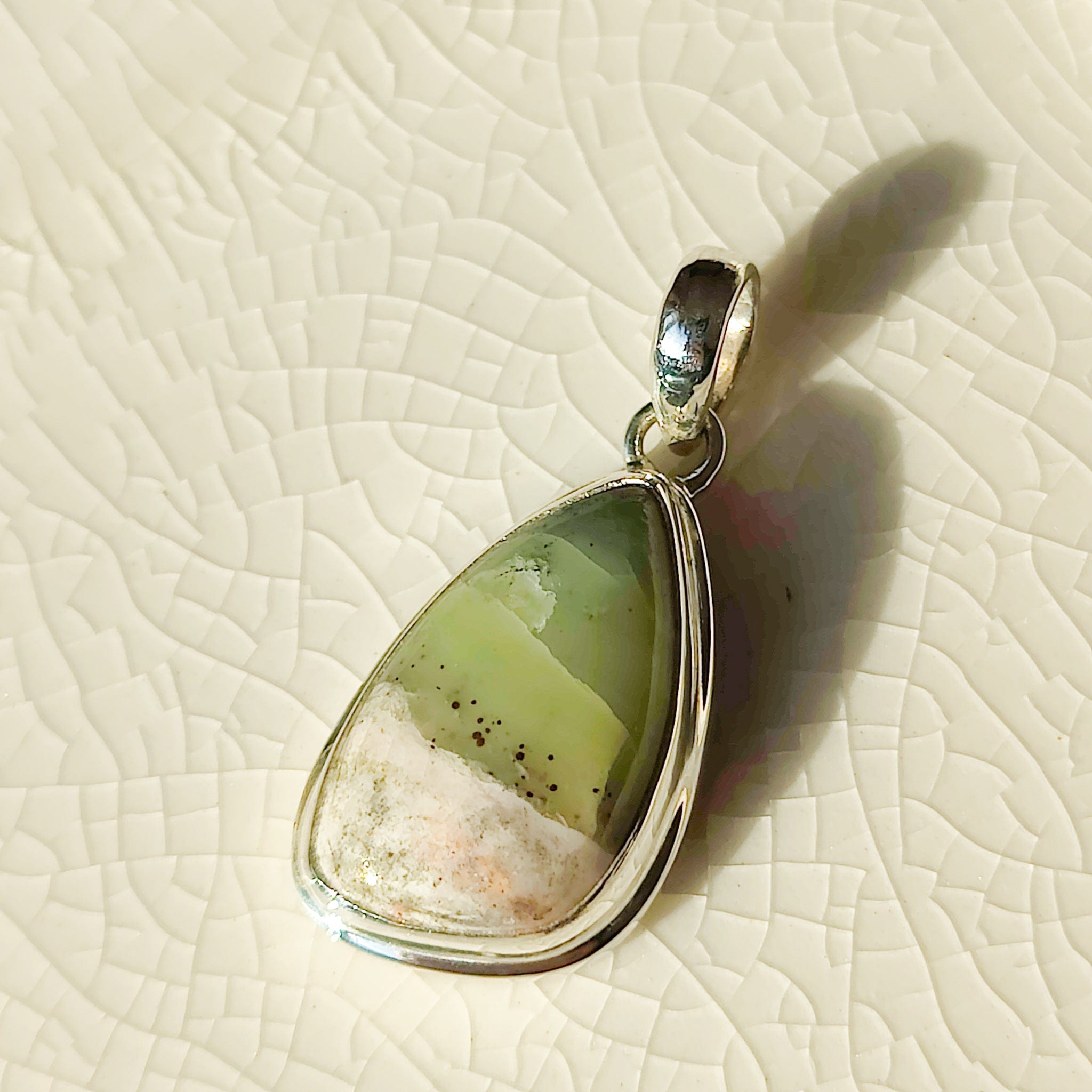 Hepburn & Hughes Isle of Skye Marble Pendant | Scotland Gift | 21mm Pale Green Stone | Sterling Silver