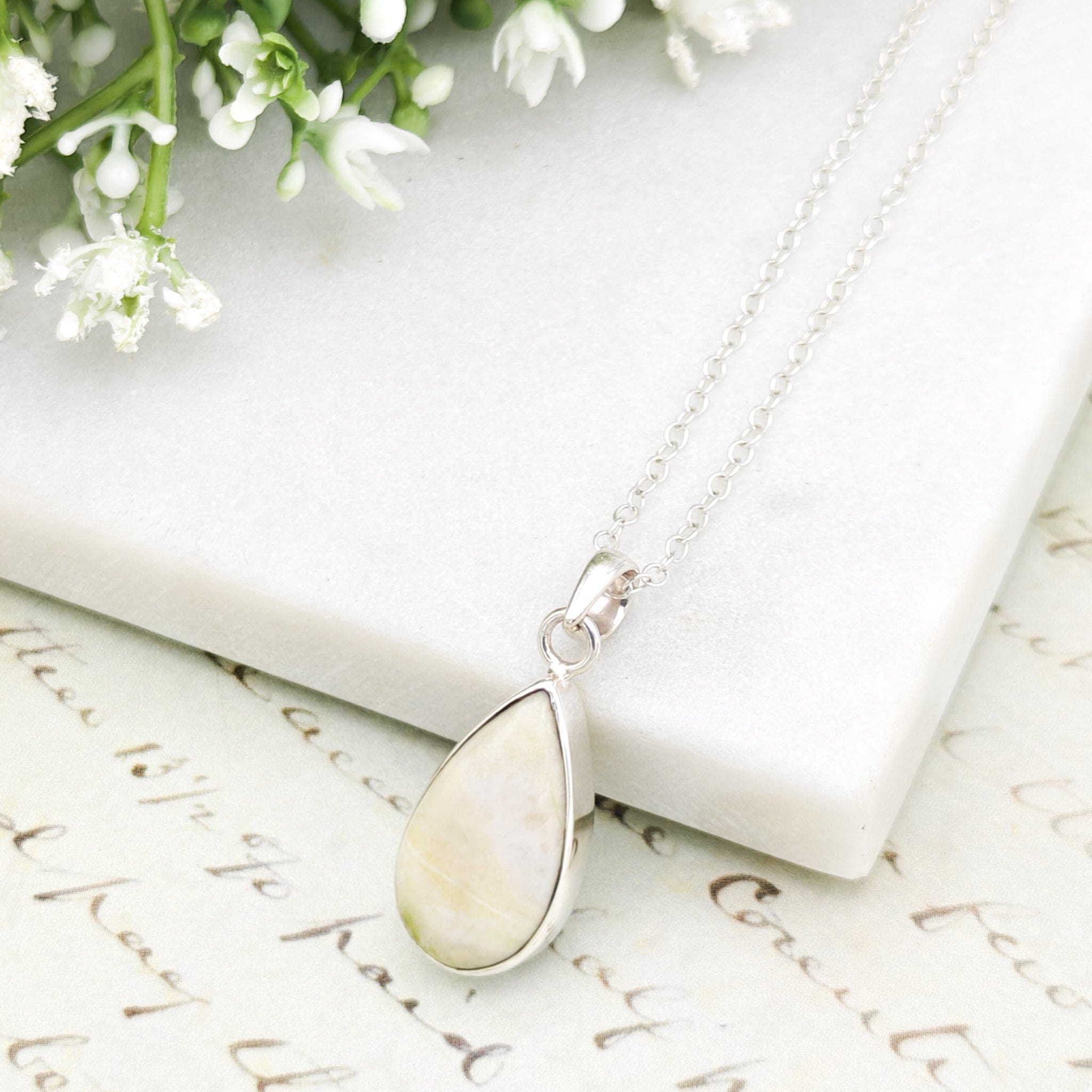Hepburn and Hughes Isle of Skye Marble Pendant | Scotland Gift | 21mm Pale Green Stone | Sterling Silver