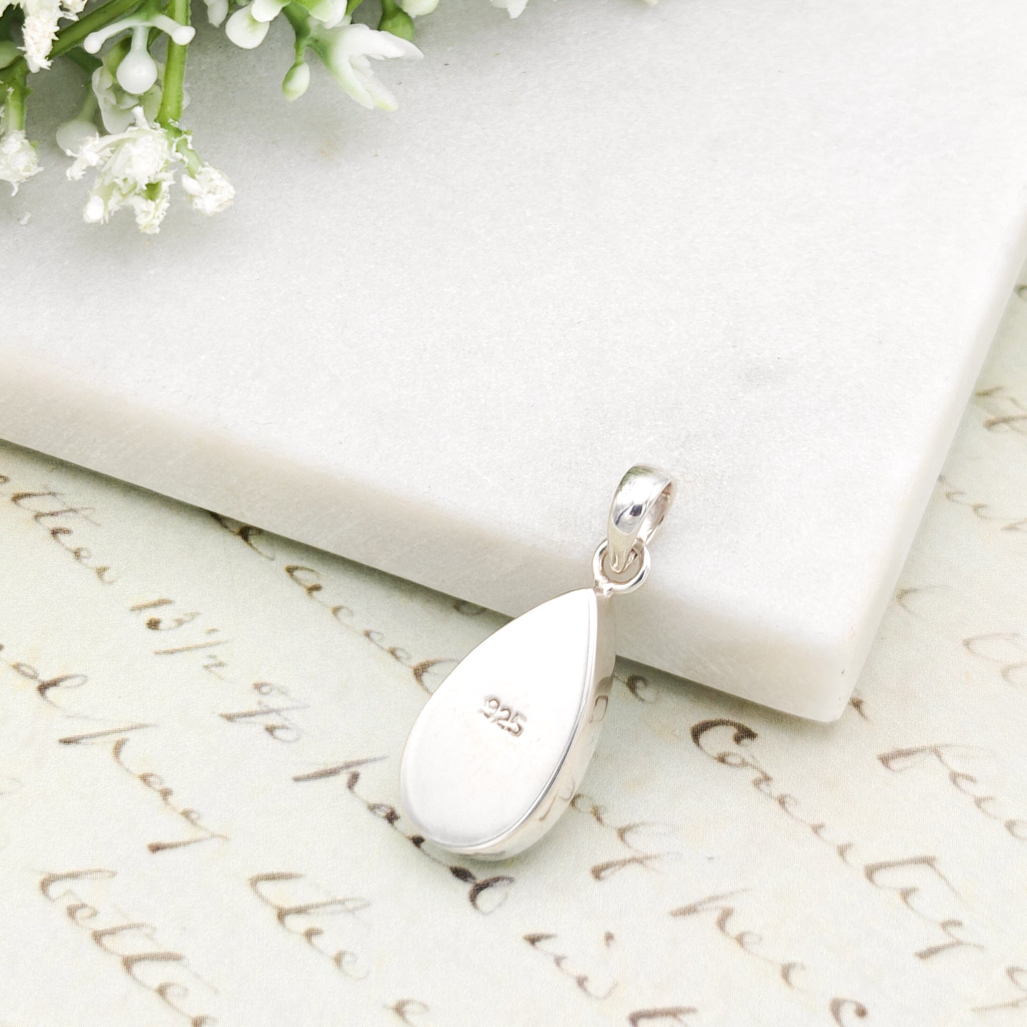 Hepburn and Hughes Isle of Skye Marble Pendant | Scotland Gift | 21mm Pale Green Stone | Sterling Silver