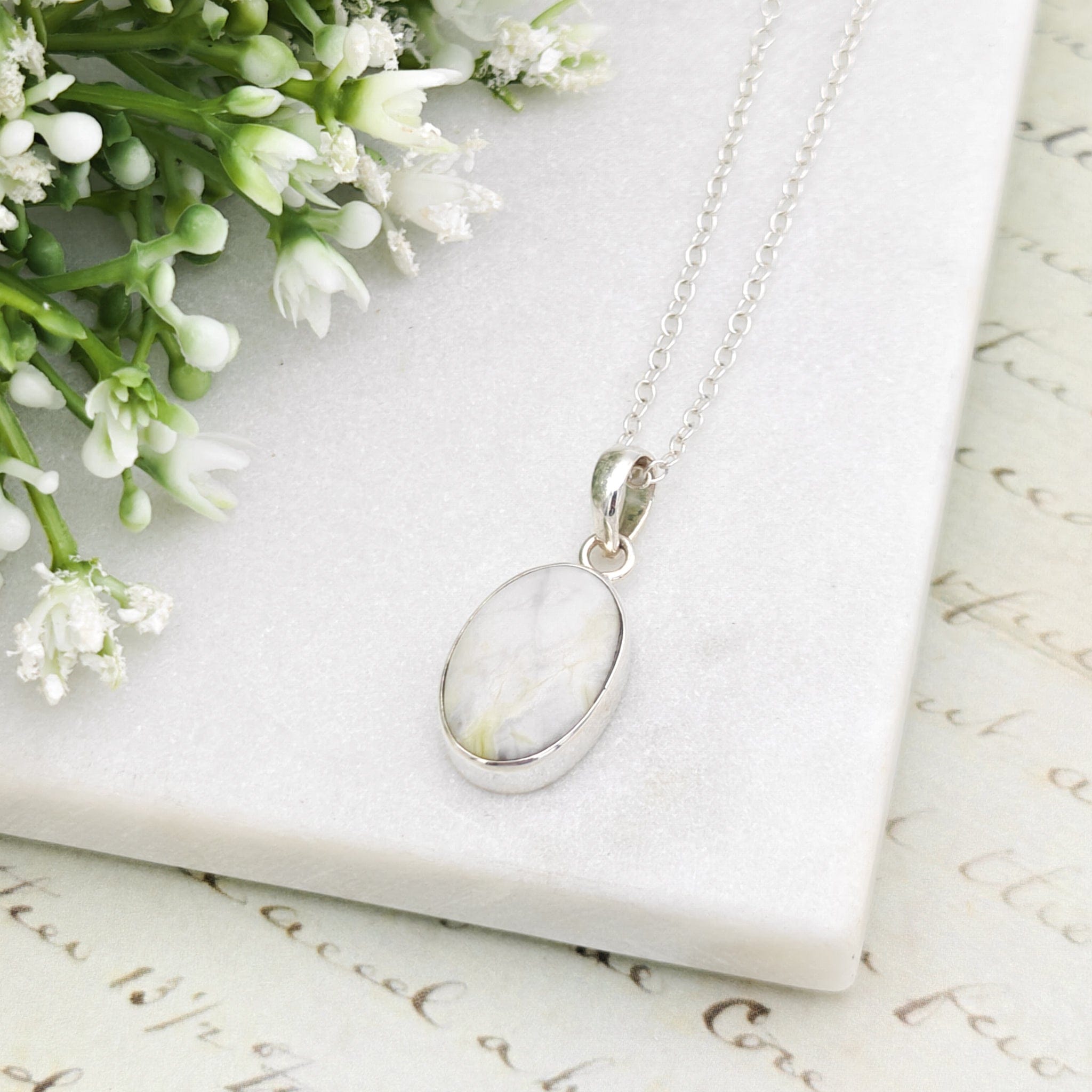 Hepburn and Hughes Isle of Skye Marble Pendant | Scotland Gift | 21mm Pale Green Stone | Sterling Silver