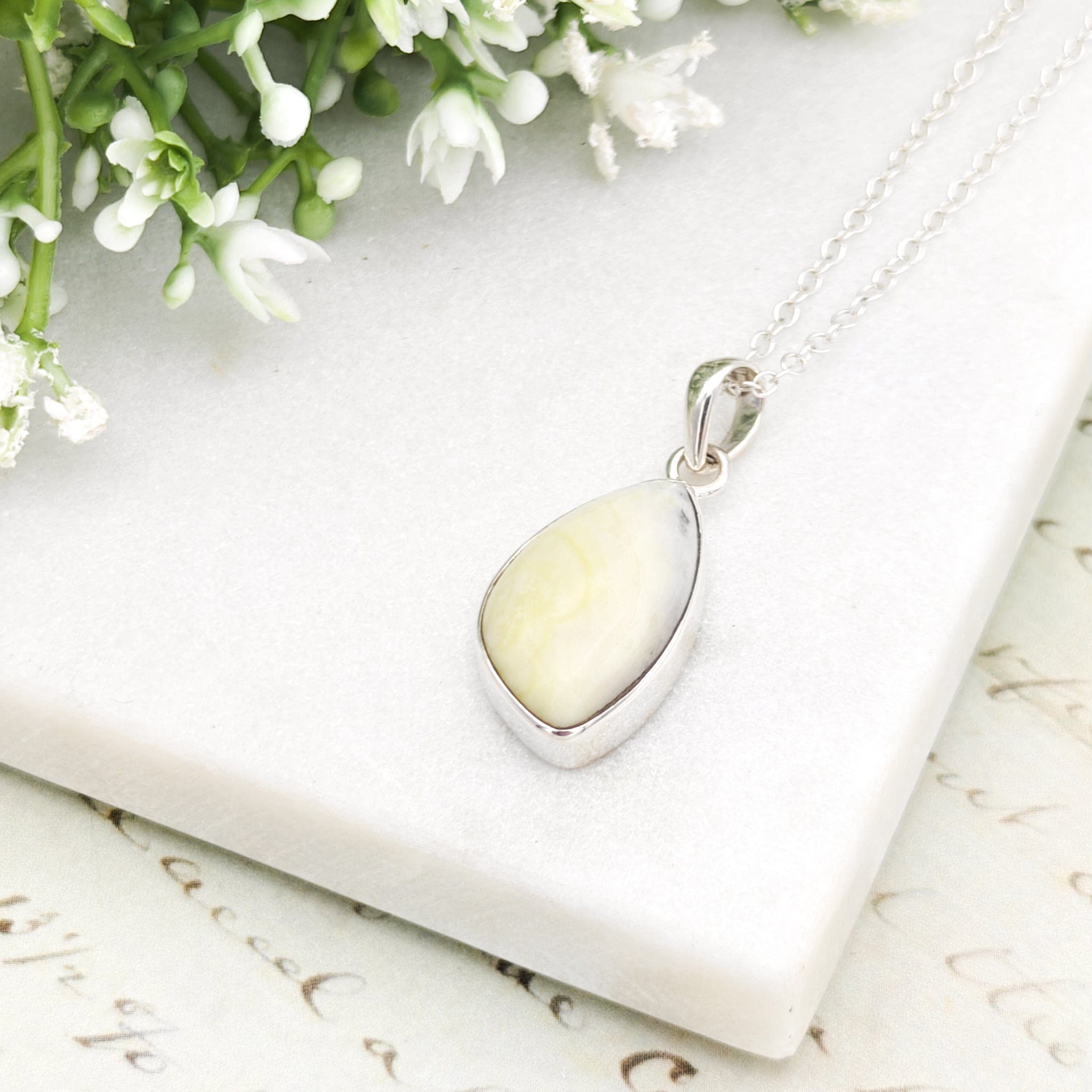 Hepburn and Hughes Isle of Skye Marble Pendant | Scotland Gift | 21mm Pale Green Stone | Sterling Silver